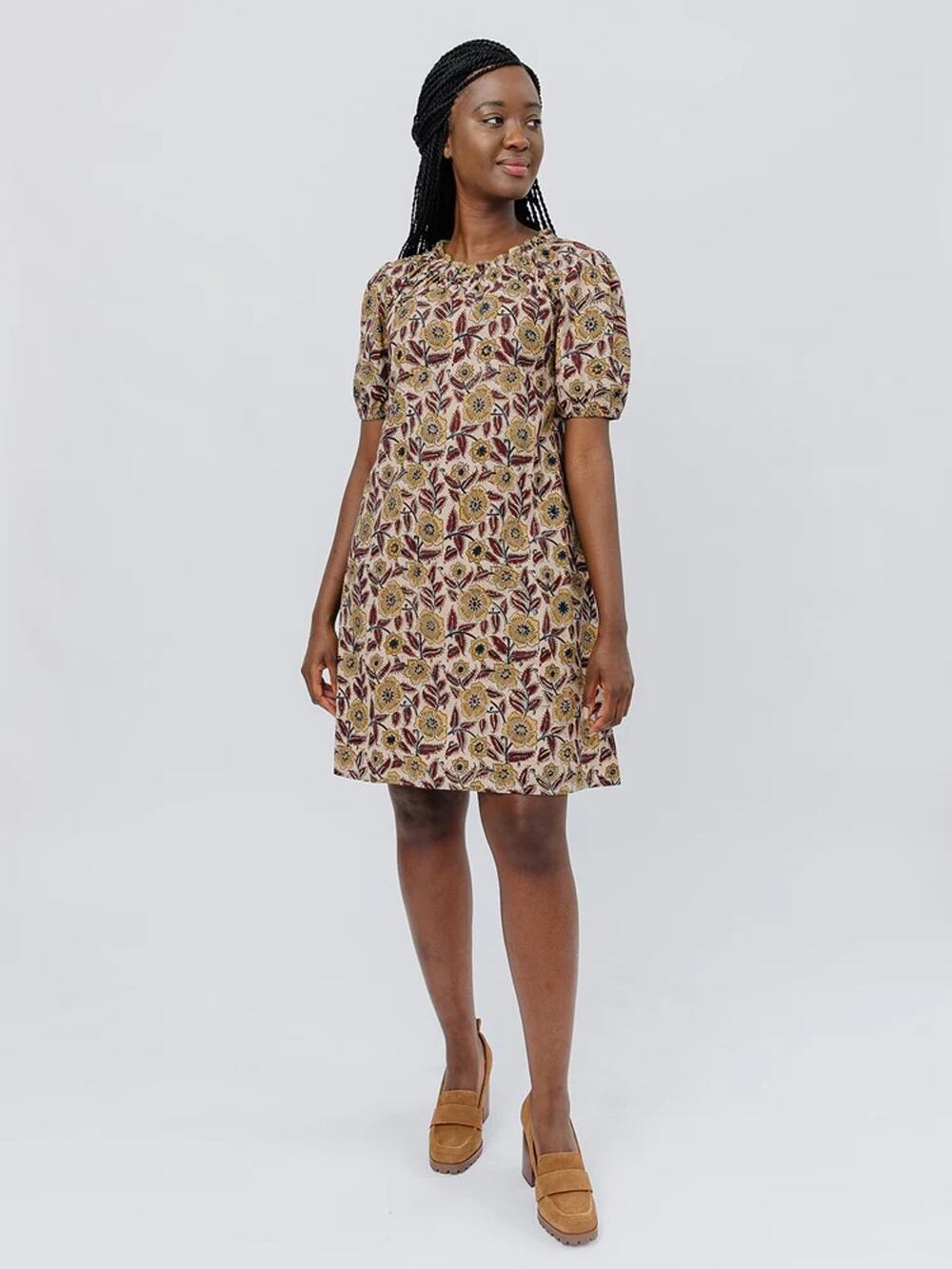 NEW Mata Traders Yashvi Dress printed floral tan XS